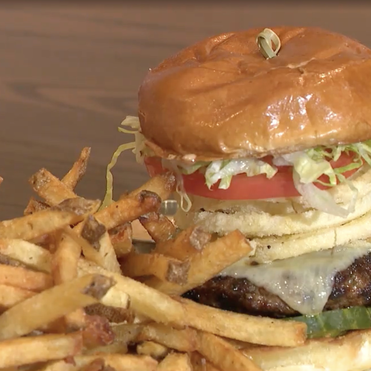 Maxx Burger with French Fries from Burtons Grill.
