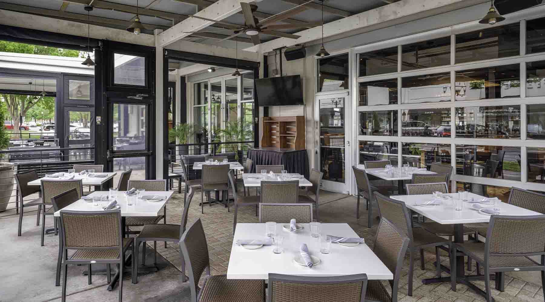 Patio at Burtons Grill in Blakeney, NC.