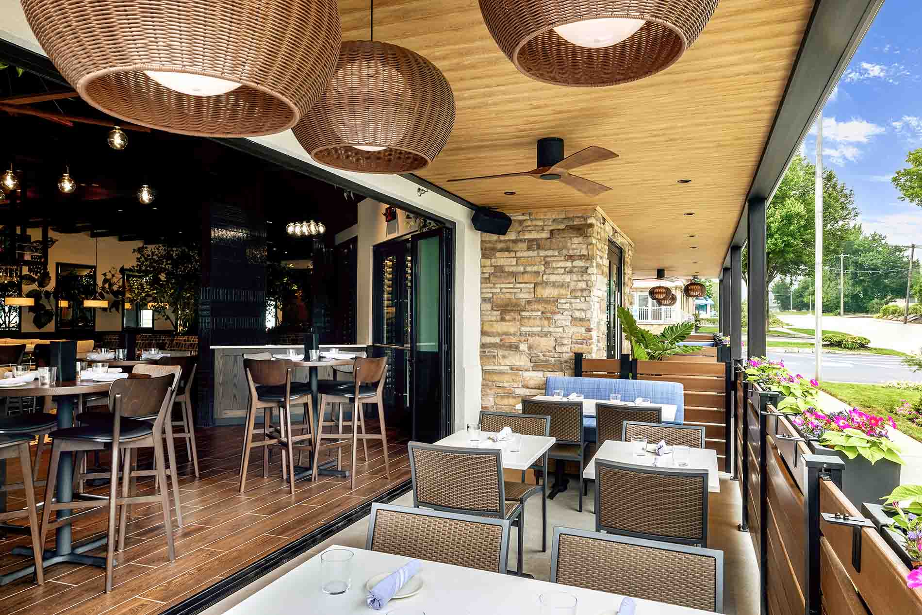 Patio and lounge at Burtons Grill in Wayne, PA.