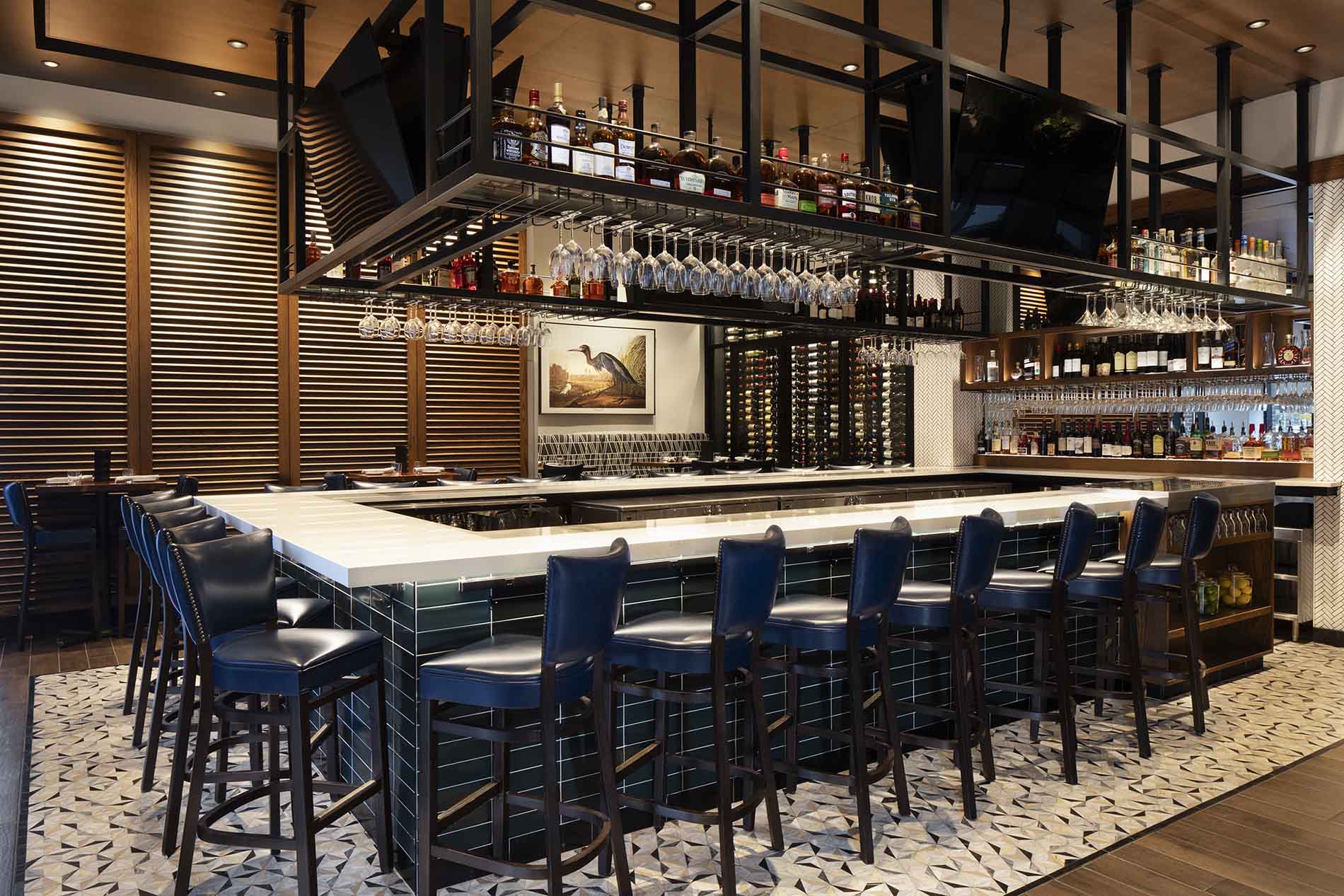 Bar area of Burtons Grill in Hingham, MA.
